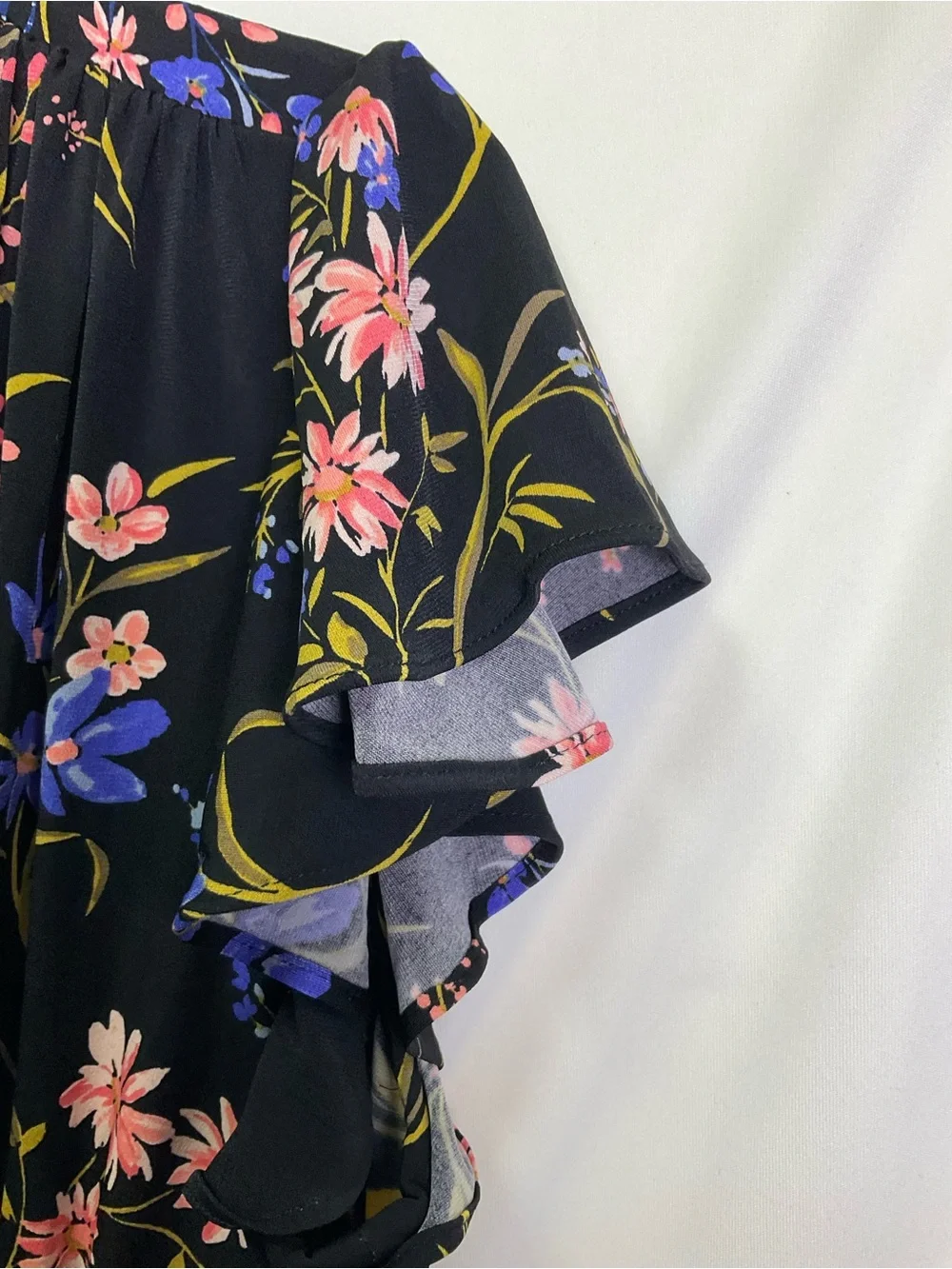 MSK Black Floral V-Neck Ruffle Sleeve Maxi Dress